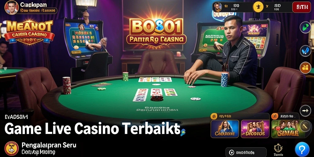 Screenshot gameplay Live Casino yang menampilkan dealer langsung dan suasana kasino.