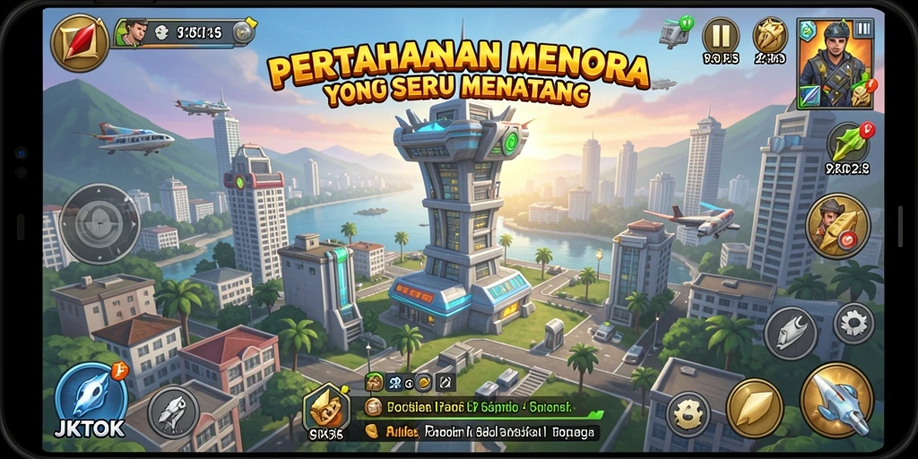 Screenshot menunjukkan aksi seru dalam mempertahankan menara di JKTOK.