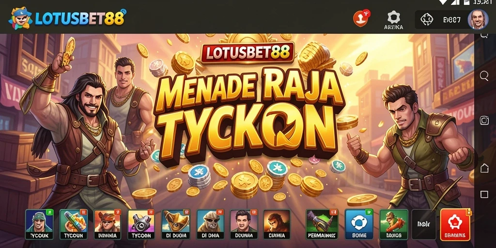 Screenshot gameplay LOTUSBET88 menampilkan tantangan dan keseruan dalam membangun kerajaan bisnis.
