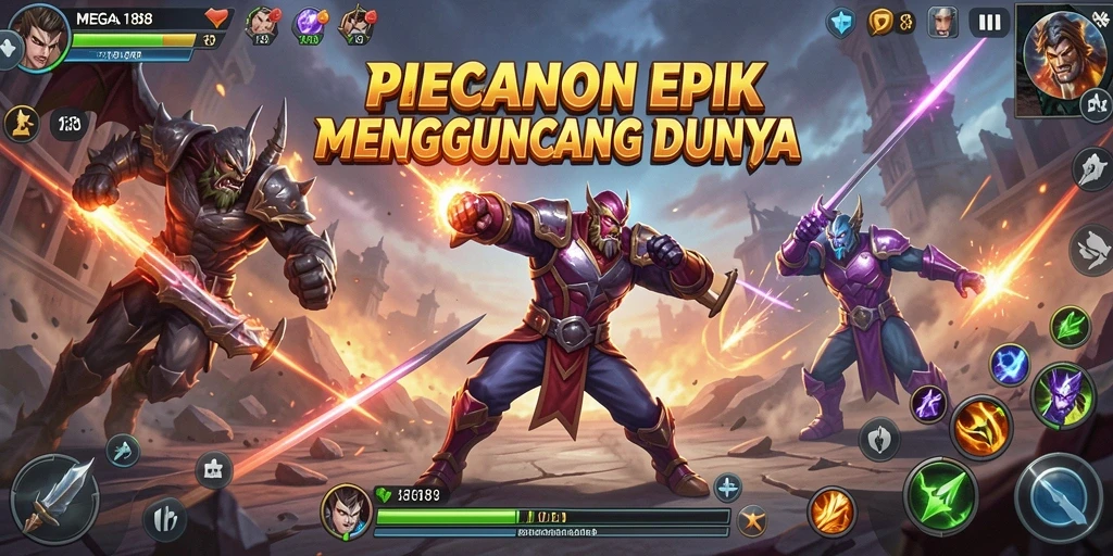 Tampilan gameplay MEGA188 saat pertarungan mendebarkan.