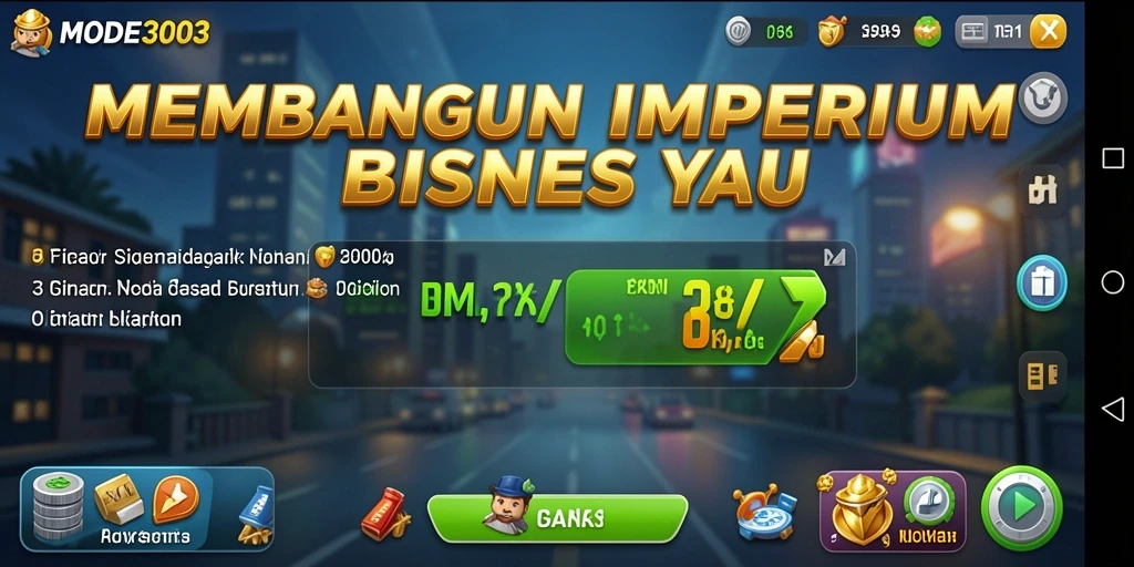 Screenshot utama MODE303 menampilkan gameplay yang menarik dalam membangun bisnis.