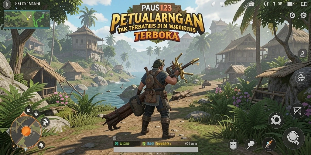 Screenshot menampilkan eksplorasi mendalam di dunia terbuka PAUS123.