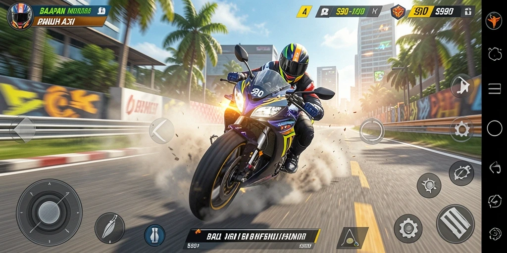 Tampilan gameplay S80 yang mengesankan saat balapan motor.