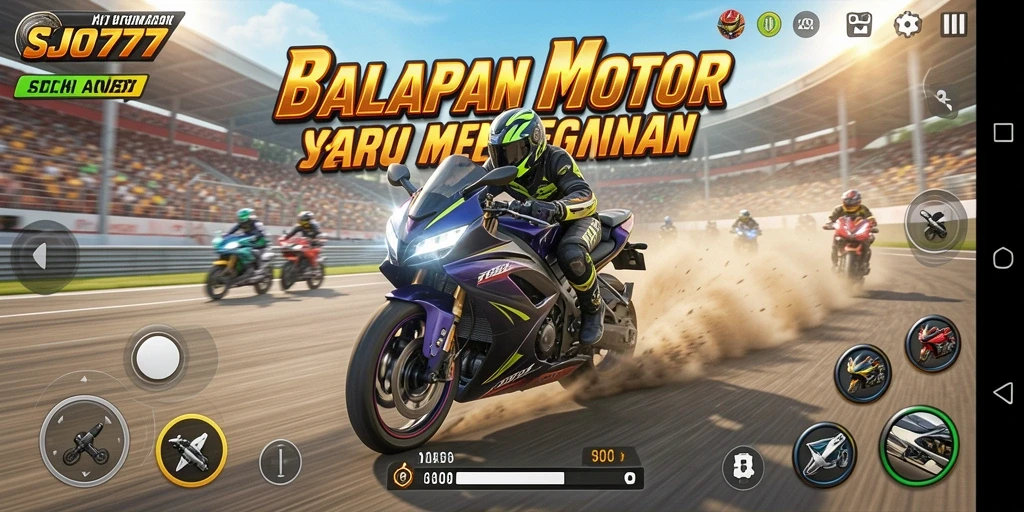 Tampilan menakjubkan dari gameplay balapan motor yang intens.